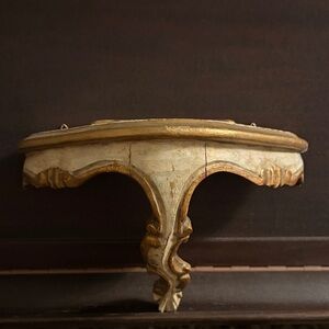 Ornate Carved Italian Florentine Wall Shelf in Gold and Cream